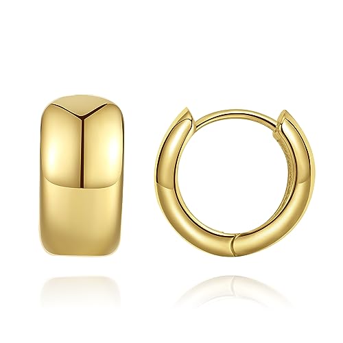 Gold-Creolen für Damen klein vergoldet mehrere Piercings hypoallergene Ohrringe mit flacher Rückseite Mini-klobige Gold-Huggie-Creolen goldene Ohrstecker