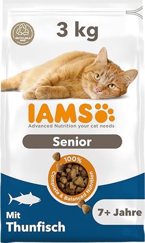 IAMS Senior Katzenfutter trocken mit Thunisch - Trockenfutter für ältere Katzen ab 7 Jahren 3 kg