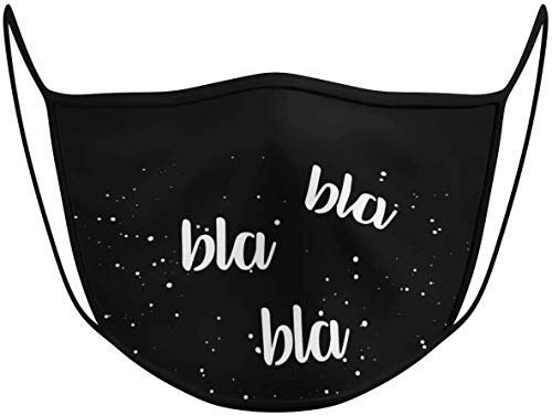 Dilara Maske mit Motiv Bla Bla Bla in Schwarz aus Baumwolle - Masken mit Aufdruck Stoffmaske Gesicht mit Aufdruck lustig lachen Humor BlaBlaBla