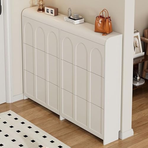 Generisch Schlankes Schuhregal aus Holz mit 3 klappbaren Schubladen - Kompakter weißer Eingangsbereich-Organizer für Flur Empfangsbereich platzsparendes Design B 17 cm 6 7 Zoll L 120 cm 47 Zoll