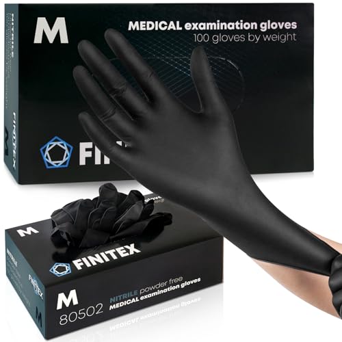 FINITEX Schwarz Einmalhandschuhe Nitril M 100stk 5.0g stk Einmal Handschuhe Nitril Einweg Puderfrei Latexfrei einweghandschuhe Lebensmittelqualität Reinigung Medizinische Untersuchung 5mil