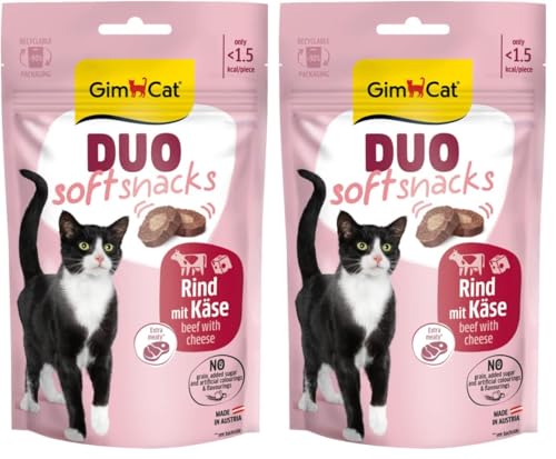 GimCat Duo Soft Snacks mit Rind mit Käse - Sichtbare Kombi aus Zwei leckeren Geschmacksrichtungen - 1 Beutel 1 x 50 g Packung mit 2