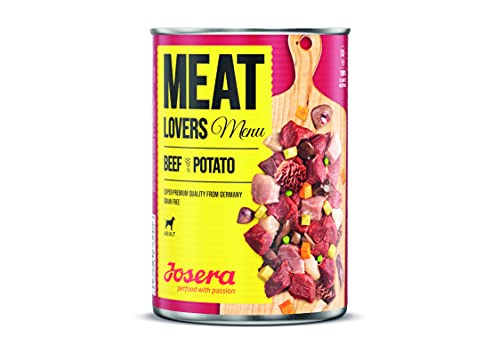 Josera Meat Lovers Menu Beef with Potato Nassfutter für Hunde hoher Fleischanteil getreidefrei mit Rind und Kartoffeln Alleinfuttermittel 6 x 400 g