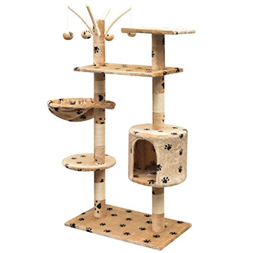 Tidyard Kletterbaum Katzenbaum Spielplatz Mit Pfoten Aufdruck Haus Abmessungen 30x 25 cm Katzenkratzbaum Kratzbäume Holzrahmen Sisalseil weicher Plüsch