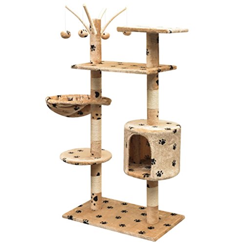 Tidyard Katzen-Kratzbaum Kletterbaum Katzenbaum Katzen-Spielplatz Mit Pfoten-Aufdruck Haus Abmessungen 30 x 25 cm Katzenkratzbaum KratzbÃ¤ume Holzrahmen Sisalseil weicher PlÃ¼sch