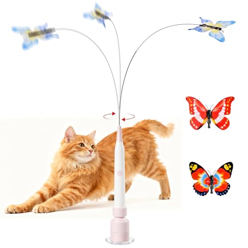 Pipihome Katzenspielzeug Elektrisch Schmetterling Interaktives Katzenspielzeug Selbstbeschäftigung Katzen Spielzeug mit Saugnap 360 Drehbarem Schmetterling für Drinnen Draußen