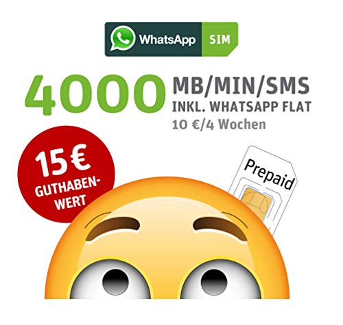 WhatsApp SIM Prepaid SIM Micro-SIM Nano-SIM - Starterpaket mit 15 EUR Guthabenwert ohne Vertragsbindung Option mit 4000 Einheiten MB MIN SMS Surf-Geschwindigkeit 25 MBit s LTE