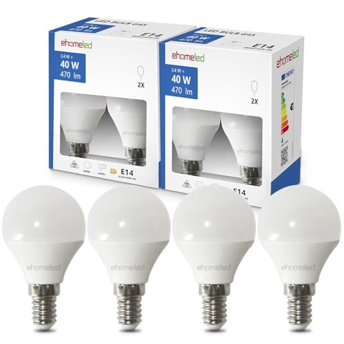 ehomeled Mini Kugelühbirne Kaltweiß 6500K 470 Lumen 3 4W 40W Energiesparende Lampe Perfekt für Kronleuchter Nachttischlampen Schreibtischlampen 4er Pack