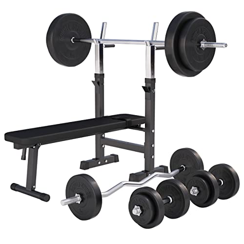 GORILLA SPORTS Hantelbank   inkl. Hantelset 38 70 100kg Ablage Dip Station Höhenverstellbar Klappbar bis 200kg Schwarz Weiß   Trainingsbank Langhantelset Drückerbank Schrägbank Flachbank