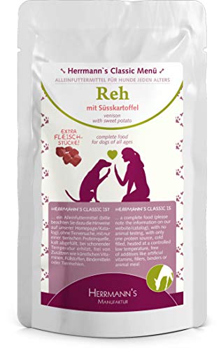 Herrmanns Reh Menu 1 mit Bio-Süsskartoffeln Bio-Beeren Bio-Nachtkerzenöl 130g Hundefutter 12er Pack 12 x 130g