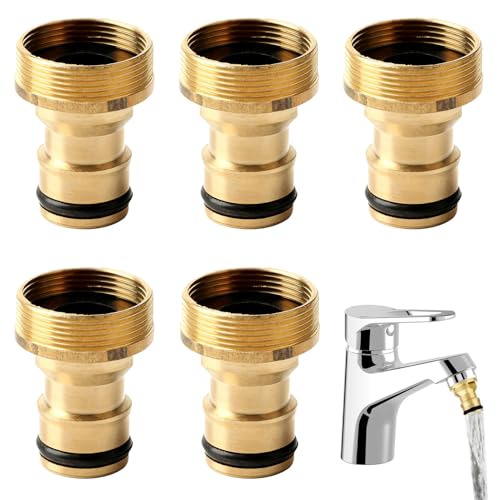 SGYKJ 5 Stück Wasserhahn Adapter Set 1 2 Zoll 3 4 Zoll Schlauchanschluss Adapters 2-in-1 Messing Wasseranschluss Adapter Schlauchanschlüsse Wasserhahnadapter für Gartenschlauch Wasserhahnanschluss