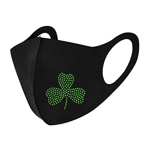 2 x Irische Shamrock Kristalle Gesichtsmaske Abdeckung mit Strass waschbar wiederverwendbar atmungsaktiv Bandana Mode Schutzkleidung Kinder Erwachsene Kinder Gr. Small Schwarz Kleeblatt.