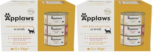 Applaws 100% natürliches Premium-Nassfutter für Katzen Hühnerauswahl-Multipack in Brühe - Packung mit 12 x 156g Dosen Packung mit 2
