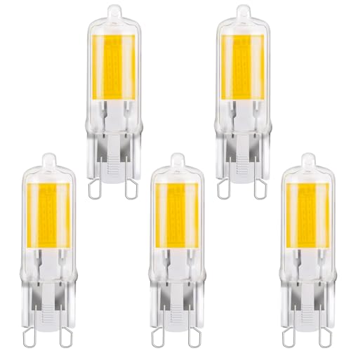 TobeBright 2W G9 LED Lampen Warmweiß 3000K COB LED 250LM Äquivalent Halogen Glühbirne G9 25W Leuchtmittel Kapsellampen JC Typ Nicht Dimmbar 5-Pack