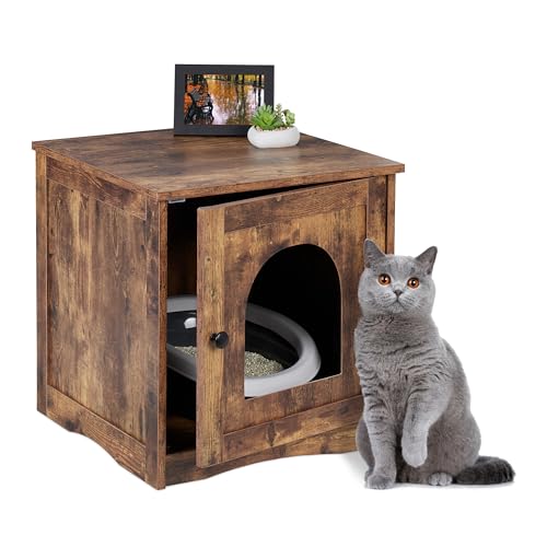 Relaxdays Katzenschrank für Katzentoilette Tür mit offenem Eingang Industrial-Stil HBT 50x48x50 cm Katzenhaus braun