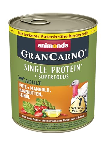 animonda GranCarno Hunde Nassfutter Superfoods Pute Mangold 6 x 800g getreidefreies Hundenassfutter ohne Zucker für ausgewachsene Hunde mit frischen fleischigen Zutaten