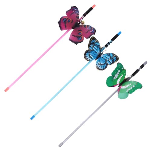 minkissy Butterfly Bell Teaser Stick 3-teiliges Katzenspielzeug-Set Interaktives Katzenspielzeug Spaß für Ihre Haustierkatzen