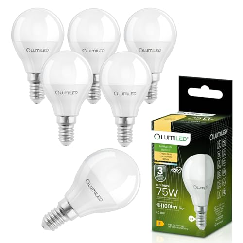 Lumiled LED Leuchtmittel E14 P45 10W ersetzt 75W 1100lm 3000K Warmweiß 230V 180 Abstrahlwinkel Nicht Dimmbar Tropfenform Energiesparlampe 6er Pack LED Lampe in kleiner Kugelform