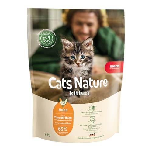 MERA Cats Nature Huhn Premium Kitten Trockenfutter für Katzen 2kg Getreidefrei zuckerfrei Katzenfutter Trocken mit hohen Fleischanteil Colostrum Dry Cat Food