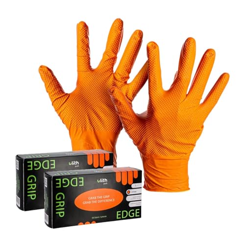 ARLI Edge Grip Nitril Einweghandschuhe Größe L orange 8 5 g Diamantstruktur puderfrei Arbeitshandschuhe Werkstatt Industrie Montage Automotive Handschuhe 100 Stück