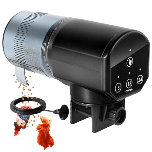 URAQT Futterautomat Aquarium 200ml Automatischer Fischfutterautomat für Aquarium mit Timer Einstellbar Fische Fischfutterspender mit 2 AAA-Batterien im Lieferumfang enthalten Fischfutterschwimmring