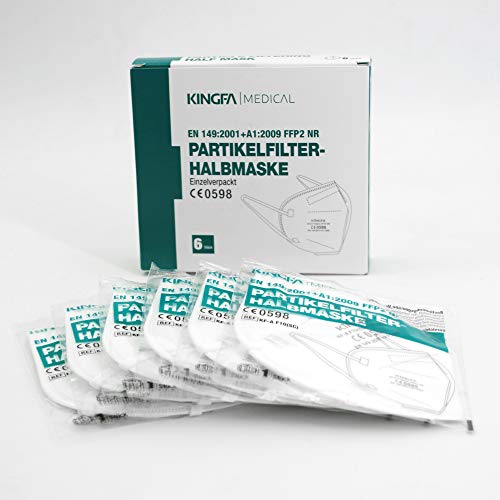 KINGFA FFP2 6er Box CE0598 Apothekenversion Einzelverpackt Atemschutzmaske mit Ohrschlaufen Box 6 Masken einzeln verpackt NR EN149 2001 A1 2009