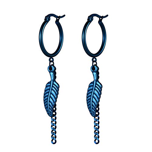 Flongo Damen Ohrringe Herren Ohrstecker Gestüt Stecker Creolen Huggie Ohrhänger Feder Kette hängend Anhänger Gotik Frauen Männer Blau