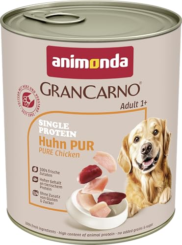 animonda GranCarno Hunde Nassfutter Single Protein Huhn pur 6 x 800g getreidefreies Hundenassfutter ohne Zucker für ausgewachsene Hunde mit frischem Hühnerfleisch und Innereien
