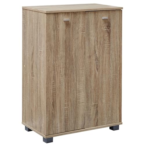 FineBuy Design Schuhschrank Nimes modern Holz 12 Paar Schuhe 4 Fächer 2 Türen Schuhregal 60 x 90 x 35 cm platzsparend Schuhkommode Flurschrank mit Ablage Grau