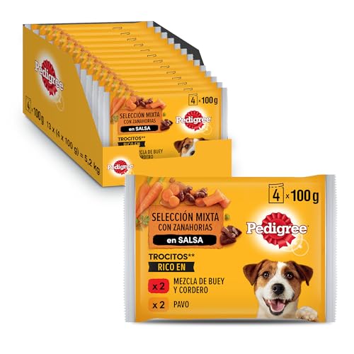Pedigree Nassfutter für Hunde Auswahl an gemischten Fleischsorten in Sauce Multipack 13 x 4 x 100 g