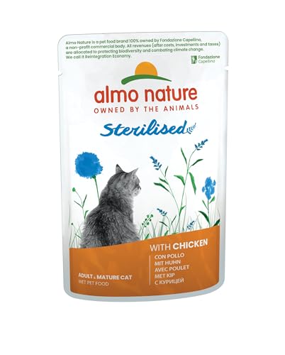 Almo Nature Functional - Sterilised - Nassfutter für Erwachsene und reife sterilisierte oder wenig aktive Katzen mit Huhn fettarm feuchtigkeitsspendend 70 g 30er Packung