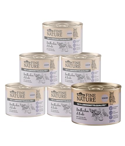 Dehner Fine Nature Katzenfutter Nassfutter getreidefrei für ältere Katzen Truthahn Ente 6 x 200 g Dose 1.2 kg
