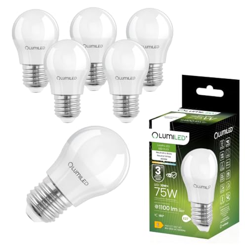 Lumiled LED Leuchtmittel E27 P45 10W ersetzt 75W 1100lm 4000K neutralweiß 230V 180 Abstrahlwinkel Nicht Dimmbar Tropfenform Energiesparlampe 6er Set LED Birnen in kleiner Kugelform