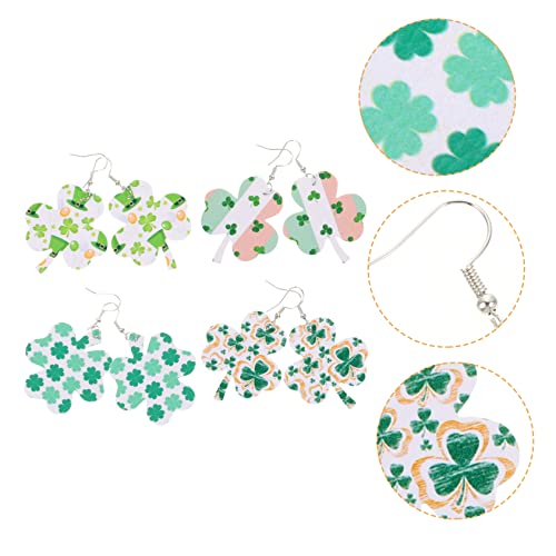 BESPORTBLE 4 Paare Klee Ohrringe Vierblättrige Ohrringe Kleeblatt-creolen Gold Silber Party -ohr -anhänger Ohrenschmuck Partyzubehör Kleeblatt-ohrringe Frauen Ohrring Ohranhänger Leder