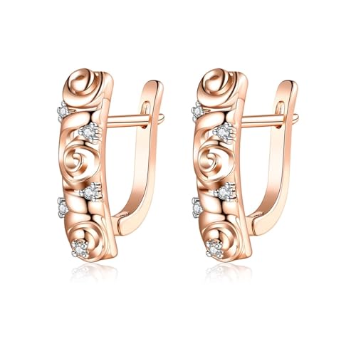 KnBoB 375 Rotgold Ohrringe Damen Blumen Weiß Rund Diamant Echtgold Creolen Piercing Edelstein Schmuck Nickelfrei