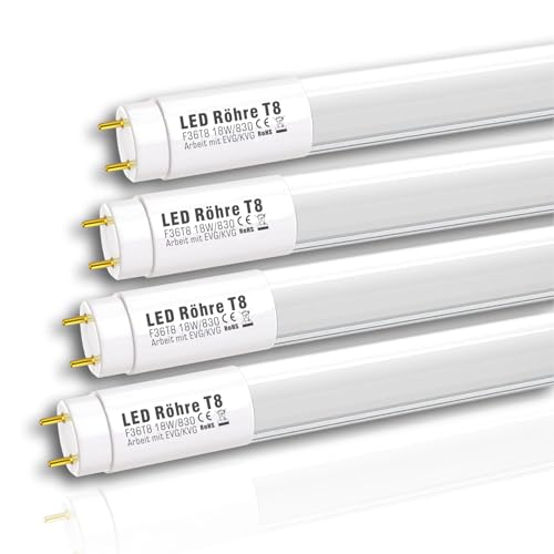 IHYCTV LED Röhre 120cm 18W 2930 Lumen G13 Plug-and-Play für T8 T10 T12 Kompatibel mit EVG KVG VVG Vorschaltgeräten 3000K Warmweiß Matt 4er Pack