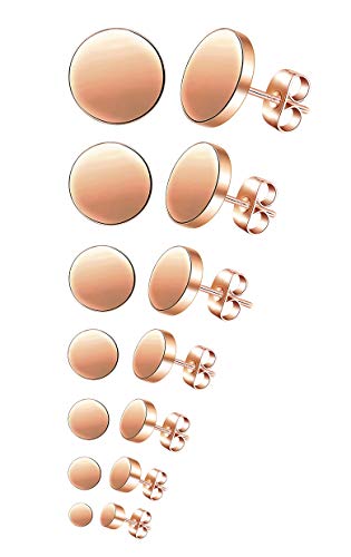 Feilok 7 Paar Edelstahl Herren Ohrstecker Creolen Tunnel Ohrringe für Damen Fakeplug Fake Plug Ohrringe Pierced Earrings 3 4 5 6 8 10 12mm Rose gold Mens Womens Stud Earrings Set