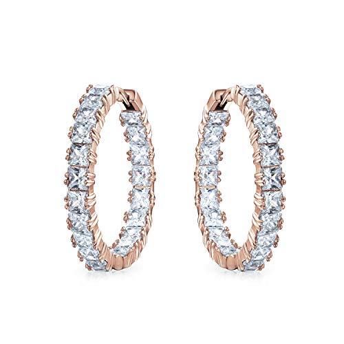 Braut Square Zirkonia Brillant Prinzessin Schnitt AAA CZ Inside Out Statement Creolen Für Frauen Abschlussball Ros Vergoldet 1 25 Durchmesser