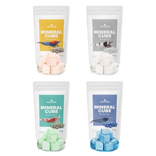 NatureHolic MineralCube 4er Bundle Pure Mineral Vitamine Power Spinach Power Blue Spirulina Mineral- Dauerfutter für Garnelen Schnecken Krebse Krabben