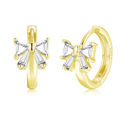 Zecimi Creolen Silber 925 Klein Gold Creolen Ohrringe für Damen 925 Sterling Silber Schleifen Kinderohrringe mit Zirkonia Hypoallergen Kreolen Damenohrringe 16mm Schlafen Knorpel Silberohrringe