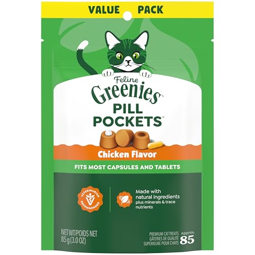 Feline Greenies Pillentaschen für Katzen natürliche weiche Katzen-Leckerlis Huhn-Geschmack 85 ml 85 Stück