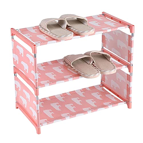 MIAOZHANG Schuhe Aufbewahrungsregal Schuh-Organizer Anti-Staub-Aufbewahrung gewebter Stoff DIY Schuhe Aufbewahrungsregal Schuhregal für Schuh Pink 3 Layers