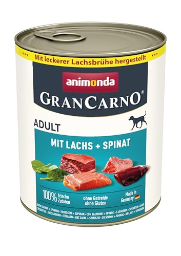 animonda GranCarno Nassfutter mit Lachs Spinat 6x 800g getreidefreies Hundenassfutter ohne Zucker für ausgewachsene mit frischen fleischigen Zutaten