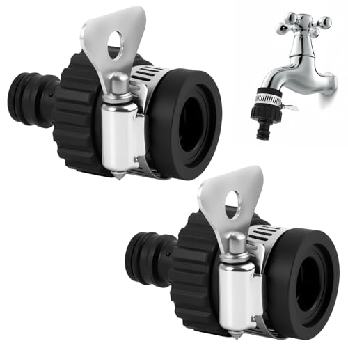 Universal Schlauchanschluss Wasserhahn Wasserdieb Gartenschlauch Adapter Wasserhahn Edelstahlverbindung für Camping Wohnmobil und Garten-Wasseranschluss Hahnverbinder mit gummiertem Griff