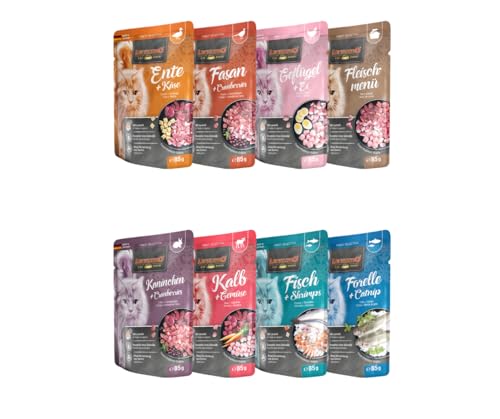  Frischebeutel 8x85g Multi Bundle Sparpaket Pouch Verschiedene Sorten 85g Mix 1 Ente Fasan Geflügel Fleischmenü Kaninchen Kalb Fisch Forelle
