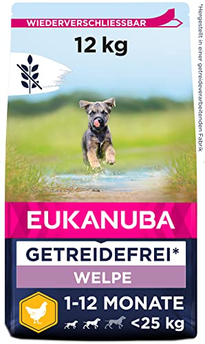 Eukanuba Welpenfutter getreidefrei mit Huhn für kleine und mittelgroße Rassen - Trockenfutter ohne Getreide für Junior Hunde 12 kg