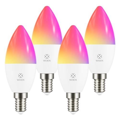 Woox Alexa Glühbirnen E14 Smart WiFi LED Lampen Dimmbar 5W 470Lm Warmweiß-Kaltweiß 2700-6500K RGB farbwechsel Birne Kompatibel mit Alexa Google Home Sprachsteuerung Kein Hub Erforderlich 4 Pack