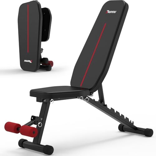 PASYOU Hantelbank Klappbar 9-Fach Verstellbar 90 Grad vertikal Multifunktions Trainingsbank für Ganzkörper-workout Bauchtrainer Schrägbank