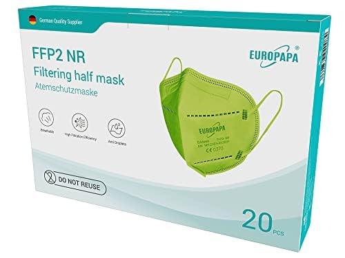 EUROPAPA 40x FFP2 Masken Atemschutzmaske 5-Lagen Staubschutzmasken hygienisch einzelverpackt Stelle zertifiziert EN149 2001 A1 2009 Mundschutzmaske EU2016 425 Gruen