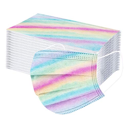 riou 50 Stücke Einweg Erwachsene Mund und Nasenschutz mit Bunt Farbverlauf in Batik Optik Mundbedeckung 3 Lagig Atmungsaktive Staubschutz Bandana Staubdicht Multifunktional Halstuch